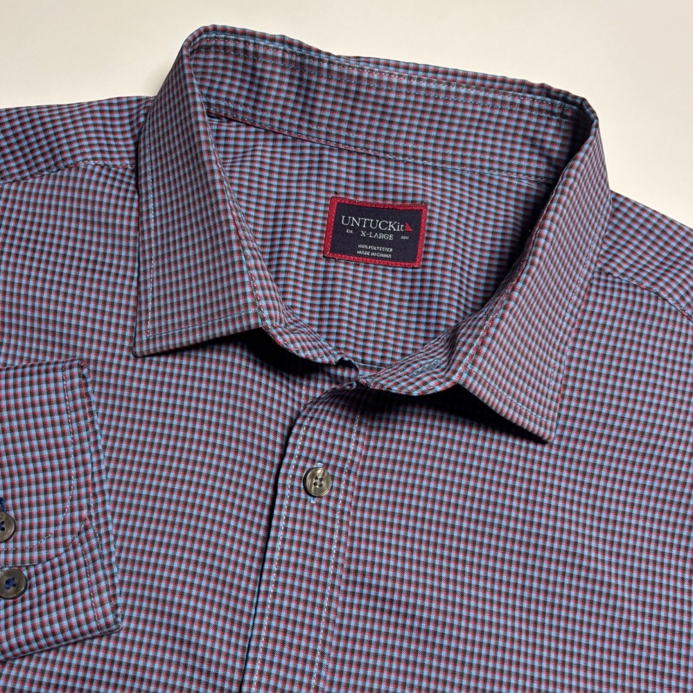 UNTUCKit Symington Performance Shirt Mens XL‎ Blue Red Micro Check  Button Down